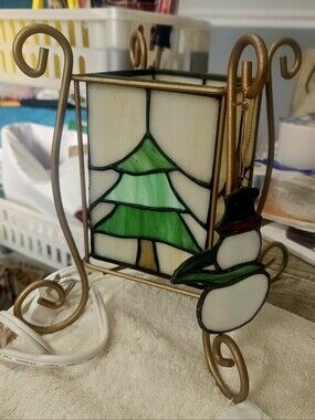 ALSY 8"  Lighting Expressions Stain Glass Holiday Uplight and Snowman Ornament